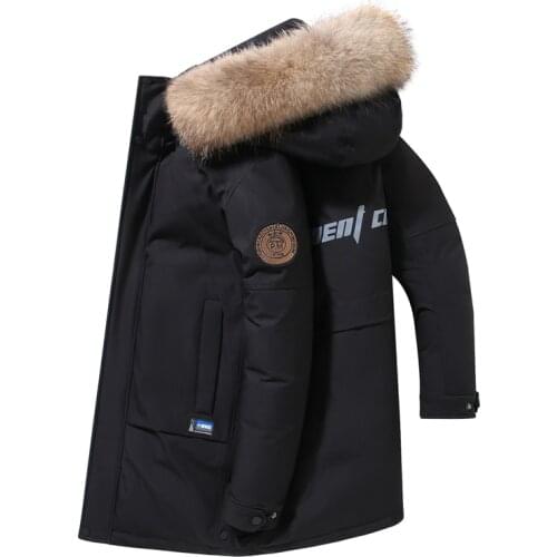 Mens Down Jackets Hooded Warm Brand Long Parkas Men Fashion Fur Collar White Duck Down Coats Winter Snow Overcoat High Quality