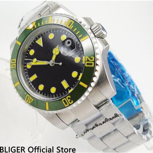 Nologo BLIGER 43MM Sterile Watch Face Automatic Mens Watch Ceramic Bezel Stainless Steel Movement