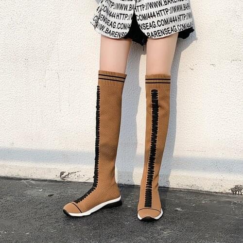 New Women Boots Lace Up Over-the-knee Boots Warm Women Shoes Rome Style Knee-high Boots Female Winter Boots Plus Sizes 35-43