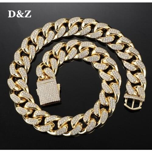 D&Z New 20mm Miami Cuban Link Chain Spring Buckle Bling Iced Out Cubic Zirconia Necklace With Solid Back For Men Jewelry