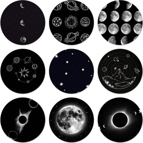 Planet Black and white sun Moon stars Icons Pins Badge Decoration Brooches Metal Badges For Clothes Backpack Decoration 58mm