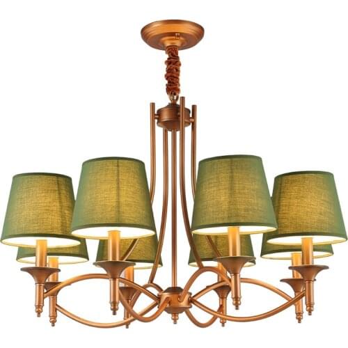 American Style Pendant Chandelier Iron Alloy Antique Brass Chandelier Fabric Shade Dinning Room living room Bedroom Lighting D52