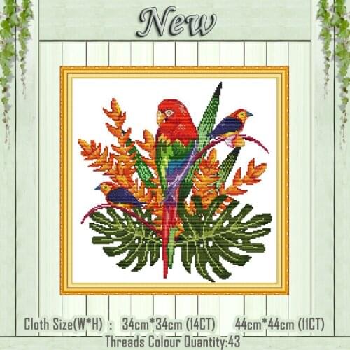 Parrot birds flower animal Chinese painting counted printed on canvas DMC 14CT 11CT Cross Stitch Needlework Sets Embroidery kits