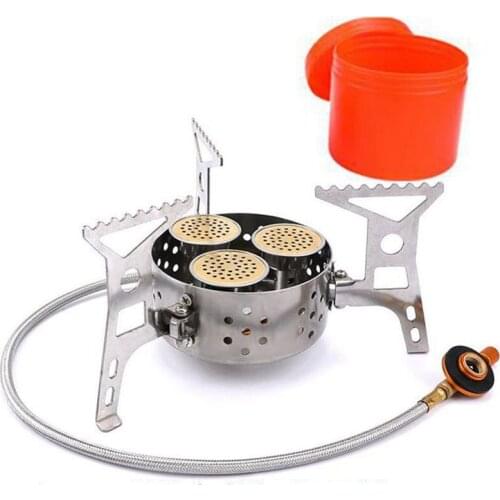9000W High Power Camping Stove Portable Three Core Head Camp Stove with Steel Braided Hose Windproof Camping Gas Stove