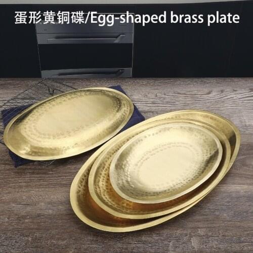 Hand beaten brass plate egg-shaped plate oval copper plate copper basin copper plate copper plate copper chicken plate fish plat