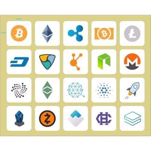 400sets/lot 20 types of cryptocurrency logo Self-adhesive paper label sticker, Item No.FS16