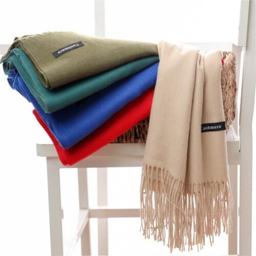 Winter Soft Pashmina Scarf Ladies Wraps Pure Solid Color Shawls Warm Women Plain Tassel Cashmere Wool Acrylic Blended Cape
