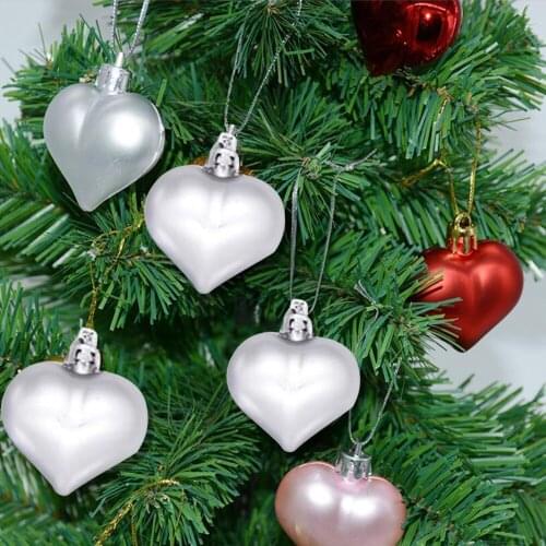 NEW 12pcs Heart Shaped Baubles Heart Valentines Day Ornament Hanging Decoration Shatterproof for Holiday Party