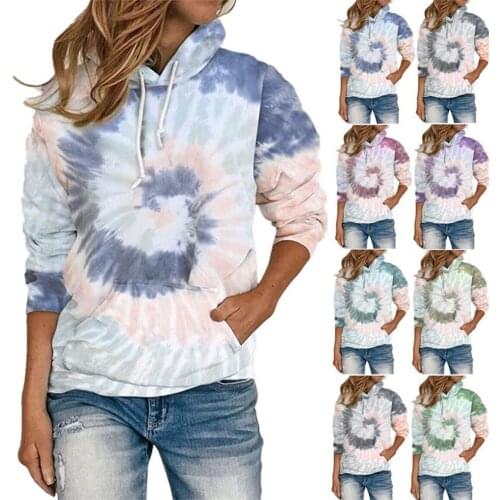 Colorful Women Hoodies Oversized Clothes Autumn Tie Dye Printed Long Sleeve Hooded Ladies Tops Korean Loose Pullover Sweatshirts