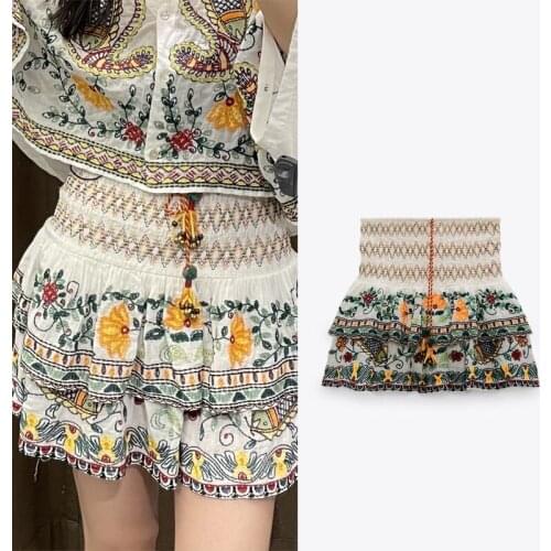 2021 Summer TR AF Zar Womens y2k Suits With Skirt Retro Embroidered Puff Skirt Sexy Mini School Uniform Mujer Gothic Clothes