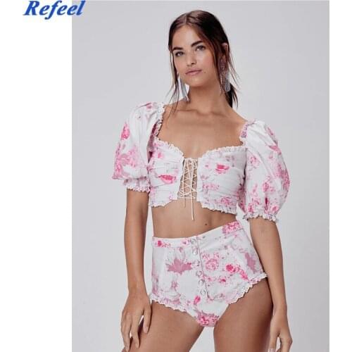 New fashion pink tank top black white ties hollow out square collar floral print cami crop top sexy top summer female vestidos