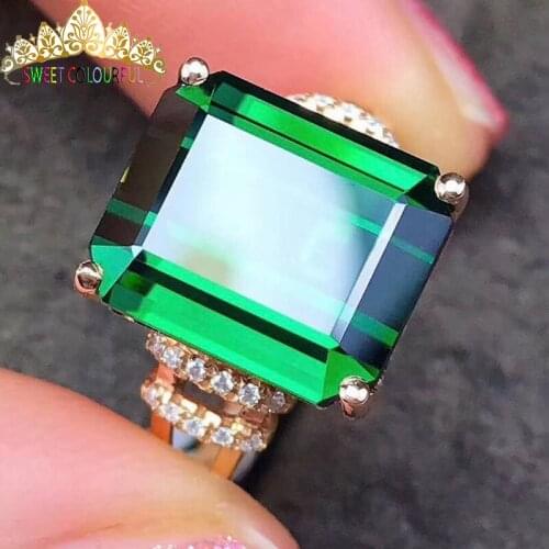 100% 18K Gold 2Ct Natural green tourmaline and Diamond Ring With national certificate T-001