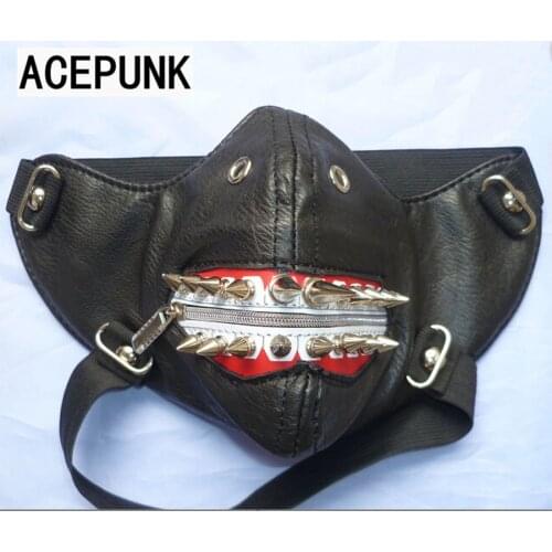2020 New Arrive Fashion Long Rivet Cool Man Party Mask Night Club Black Leather Mask Steampunk Rivets Motorcycle Biker Masks
