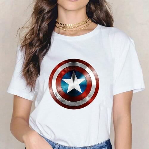 2021 Fashion Marvel Captain America Shield Women T-shirts Disney Printed Unisex Women Couple Ullzang Girl Harajuku Short Sleeve
