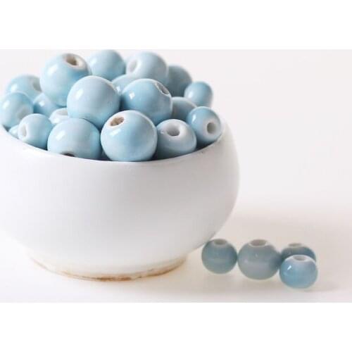 50 PCS 6mm 8mm 10mm 12mm Round Blue Ceramic Bead Handmade Porcelain Spacer Beads Hole Beads For Jewelry Making