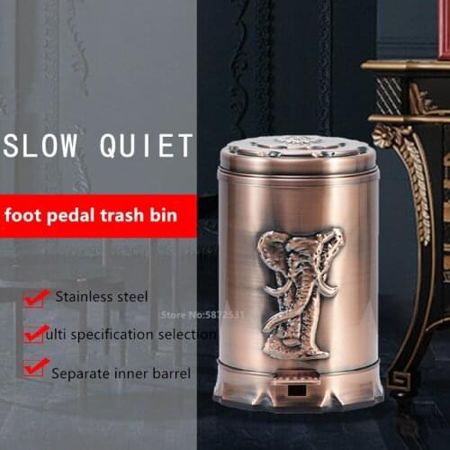 6Lstainless steel antique Trash Can Household Garbage Can with Lid foot pedal garbage bin Waste Bin for Home Office Kitchen Bath