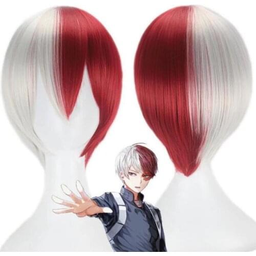 White Red Short Wig Cosplay My Hero Academia Shoto Todoroki Shouto Costume Boku no Hero Academia Heat Resistant Hair Men Wigs