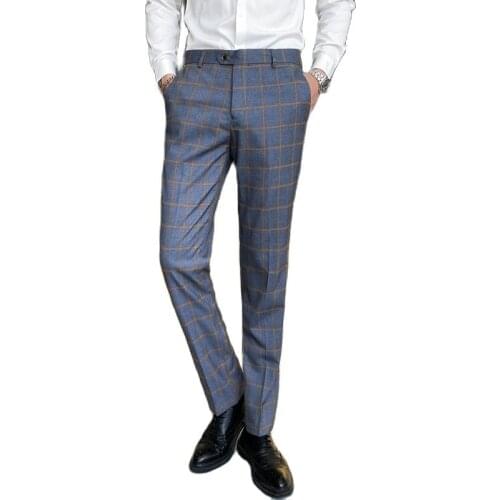 Large Size Men Striped Pant Fashion Casual Trousers Blue Red Plaid Pants Male Gray Black S-5XL