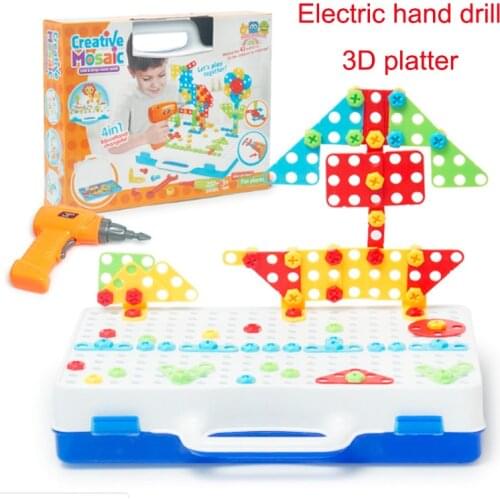 DIY Electric Drill 3D Spell Insert Building Block Screws Puzzle Toolbox For Kids Learning Education Toy Gifts