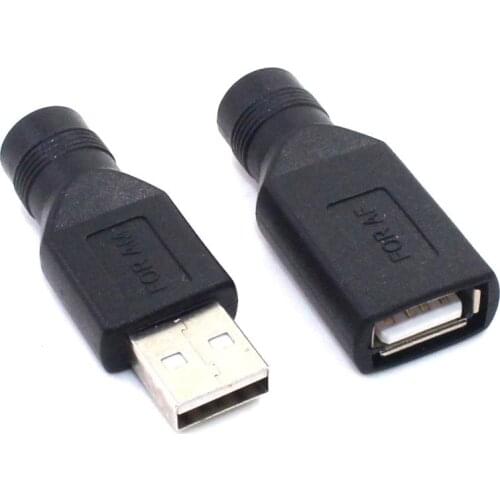 Female Jack To USB 2.0 Male Plug / Female Jack 5V DC Power Plugs Connector Adapter Laptop 5.5*2.1mm Black Color
