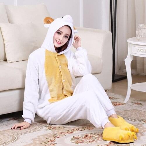Animal Goat Kigurumis Adult Onesie Cartoon Pajamas Flannel Warm Lovely Party Suit White Sheep Sleepwear Women Pyjamas New