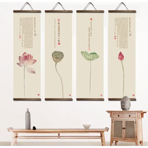 Chinese canvas and posters The Heart of the Perfection of Wisdom Canvas Painting poster Wall Art with wood hanging scrolls