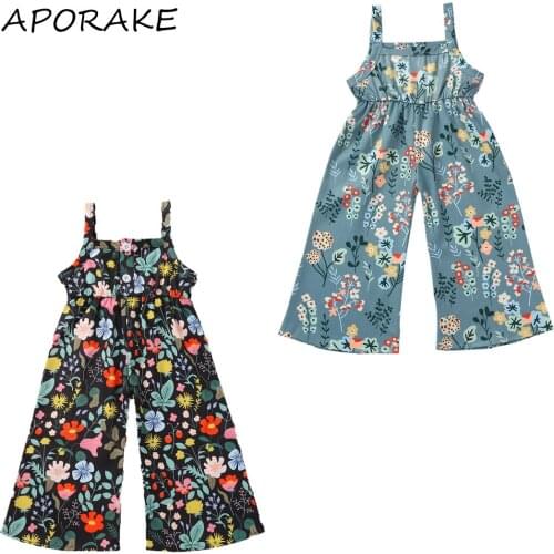 2021 0-4Y Boho Kids Baby Girl Romper Summer New Floral Print Sleevelessa Button Wide Leg Pants Jumpsuit Holiday Outfit