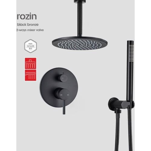 Matte Black Shower Set Bathroom Faucet Wall Shower Arm 2-ways Mixer Valve Handheld Spray Sets With 8/10/12/16" Rain Shower Head