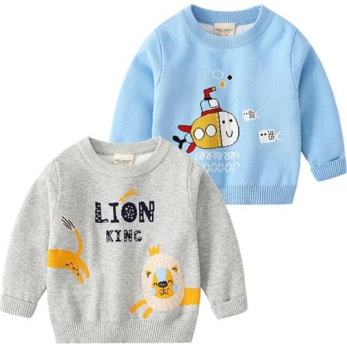 Cute Cartoon Lion Boys Sweaters Winter Clothe For Kids Quality Double Layer Knitted Warm Childrens Pullover