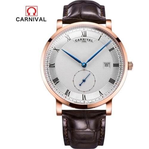 Carnival luxury brand military watch men switzerland genuine leather auto mechanical men watches waterproof clocks uhren montre