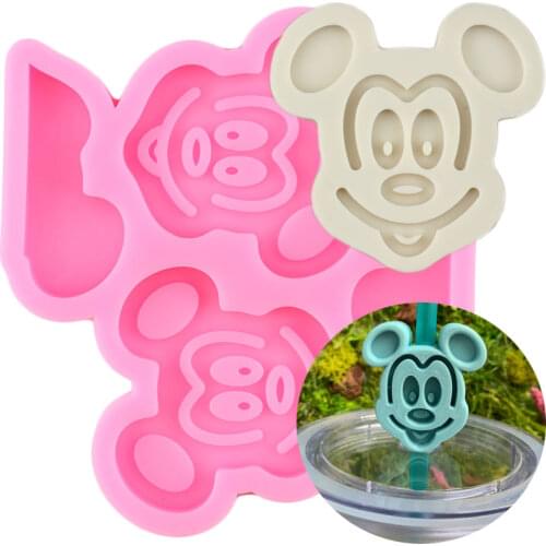 Disney Mickey Straw Topper Silicone Mold Candy Chocolate Fondant Cake Decorating DIY Craft Jewelry Keychain Epoxy Resin Moulds