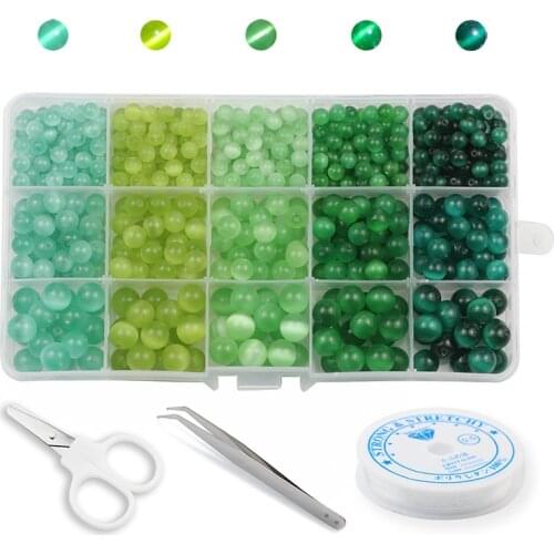 Cats Eye Opal Natural Stone Beading Box Set Kits 6/8/10/MM Spacer Glass Loose Beads For Jewelry Making DIY Bracelets Findings