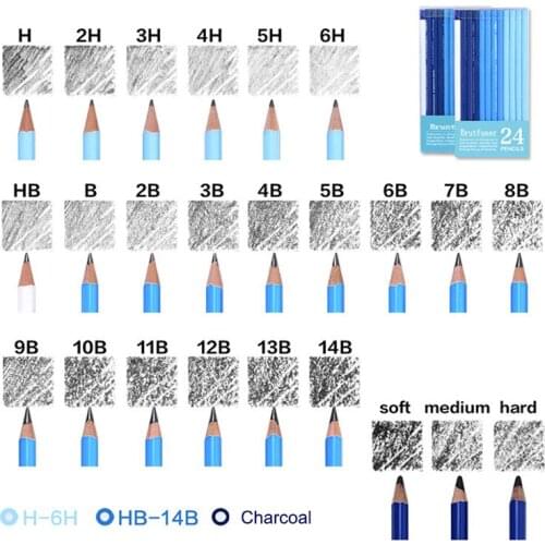 Brutfuner 24Pcs 6H to14B Soft Sketching Pencil Hard Medium Soft Charcoal Pencils Drawing Pencils Set School Standard Pencils