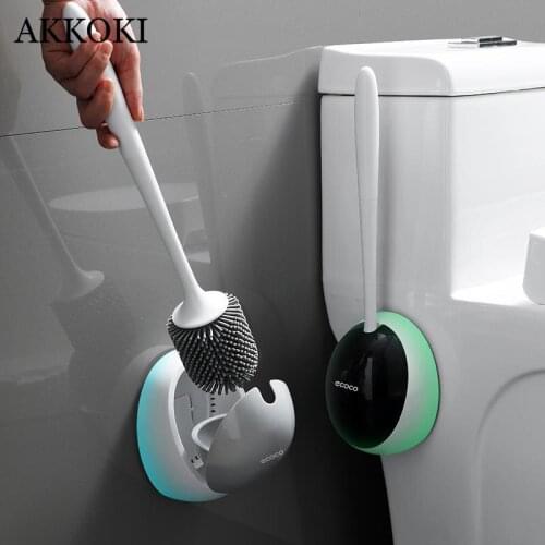 TPR Brush Head Toilet Brush No Dead Corners Household Wall-Mounted Shelf Wash Squat Toilet Brush Set Creative Bathroom Silicone