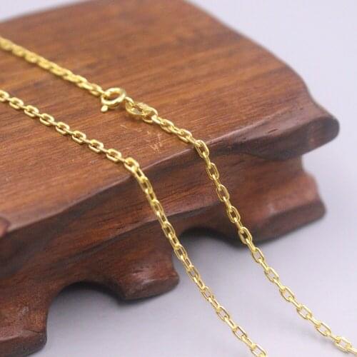 Real 18K Yellow Gold Chain For Women Female 2mm Hollow Cable Link Chain Necklace 45cm 60cm Length Au750
