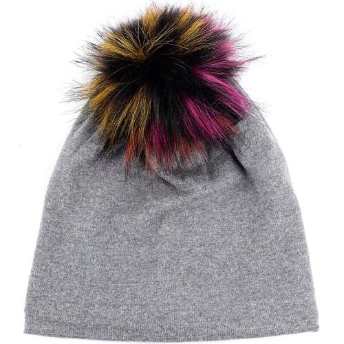 New Winter Hat Cotton Faux Fur Pompom Hats Beanie High Quality Girls Women Bonnet Winter Hats