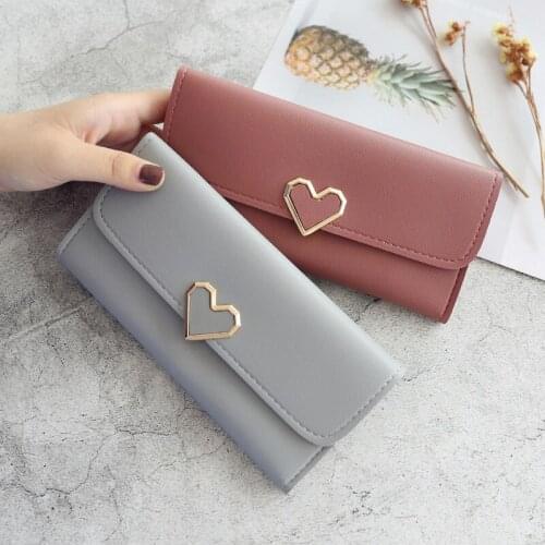 2019 New Heart Shape Lock Women Long Wallets and Purse Fashion Simple Mobile Phone Bags Love Designer Luxury Lady Clutch Wallets