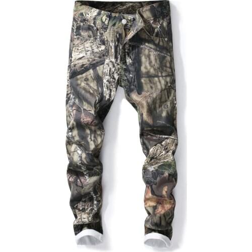 New Mens male 3D printed jeans Slim fit camouflage colored painted denim pants trousers