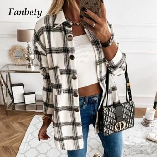 Autumn Casual Plaid Long Sleeve Lady Jacket Women Vintage Turn-Down Collar Tops Coat Elegant Female Single Breasted Outerwear XL