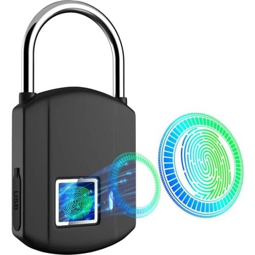 Fingerprint Padlock IP65 Waterproof Smart Lock Travel Lock USB Recharge Security Lock for School Locker Gym