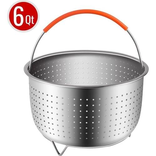 1 Pcs 6 Quart 21.5cm Instant Steamer Basket Stainless Steel Steam Pot Rice Cooker with Silicone Handle Steaming Cookware