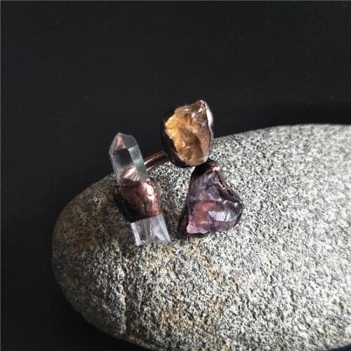 FUWO Hot Sale Natural Quartz Ring, Three Stone With Antique Copper Plated Semi Precious Stone Jewelry Wholesale 5pcs/lot RG030