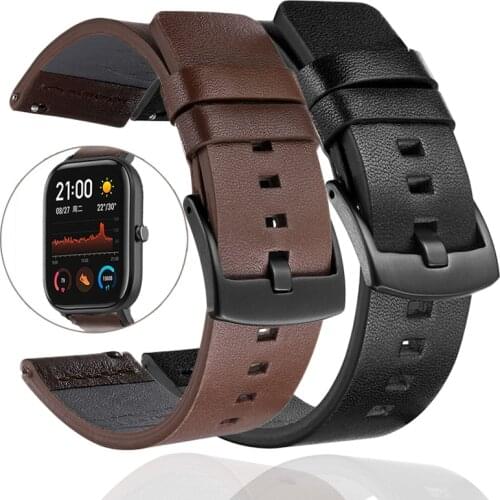 Italian Oily Leather Watchband 22mm 20mm for Huami Amazfit GTS GTR 47 42mm Quick Release Watch Band Sports Strap Wrist Bracelet