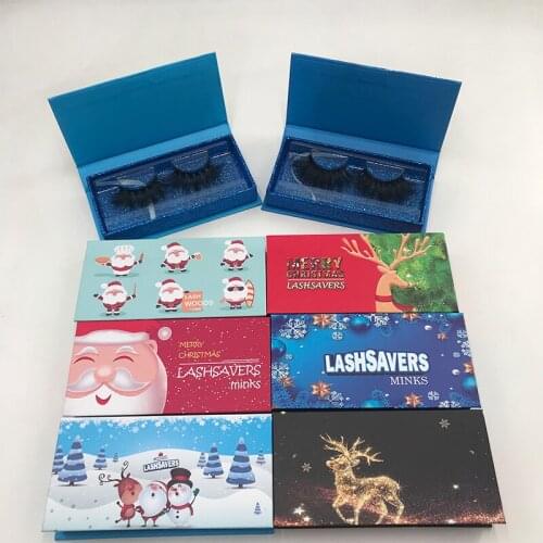 Christmas eyelash cases magnetic box for 8mm-30mm dramatic full strip mink eyelashes custom package