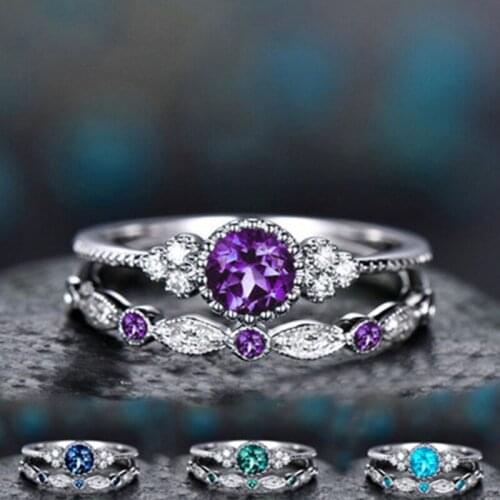 Bridal Set Round CZ Ring 4 Colors Choose Multi Layer Woman Luxury Nobility Finger Accessories Jewelry Wedding Engagement Ring