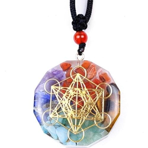 Light Yellow Gold Colors Orgonite Rainbow Stone and Resin Pendant Rope Chain Necklace Healing Chakra Jewelry