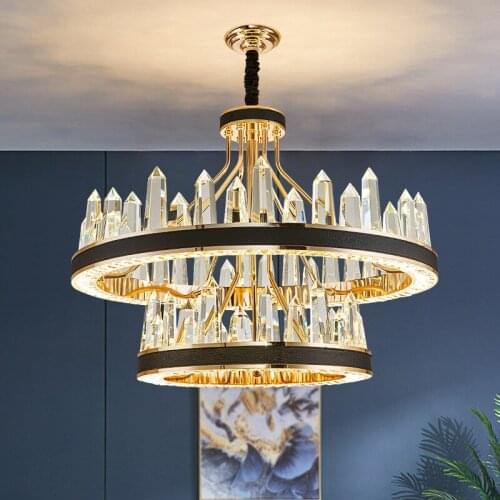 LED Postmodern Round Oval Crystal Chandelier Lighting Lustre Suspension Luminaire Lampen For Dinning Room