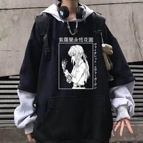 2021 Anime Violet Evergarden Printed Hoodie Unisex Funny Long Sleeve Oversize Hip Hop Sweatshirt
