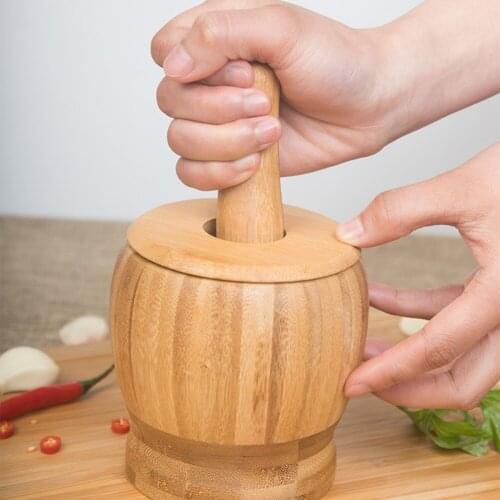 Creative Garlic Masher With Lid Nanmu Mashed Garlic Jar Household Kitchen Garlic Masher Mashed Food Grinder