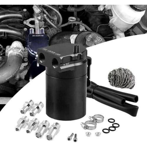 Universal Aluminum Oil Catch Can Polish Baffled Reservoir Tank Silver with Breather Filter 300ML